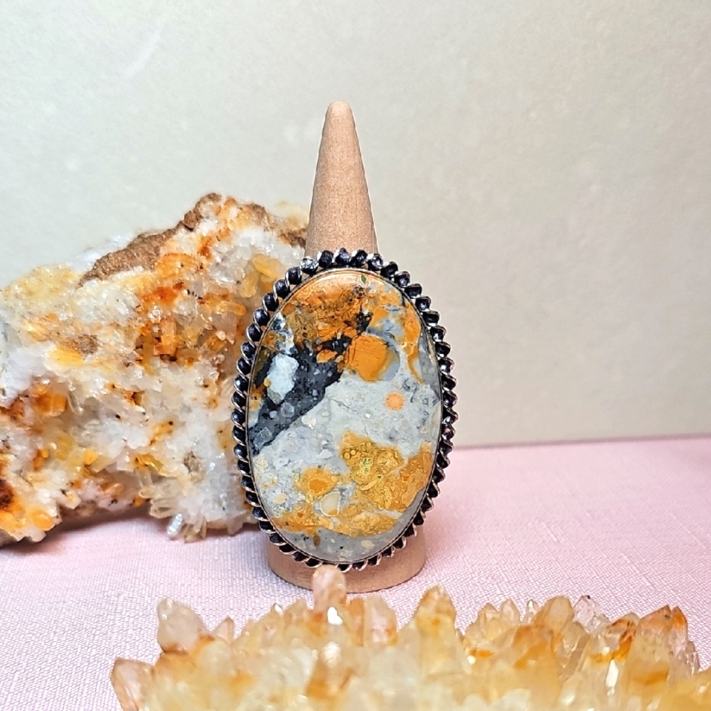Maligano Jasper Silver 925 Ring With 2 In Stone